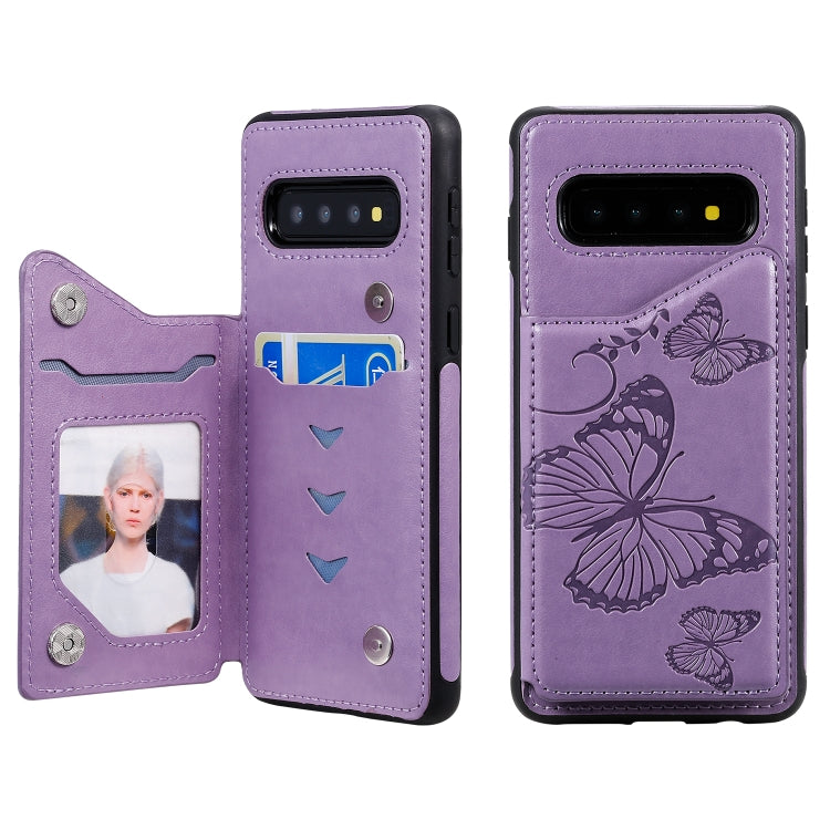 Butterfly Embossing Pattern Shockproof Protective Case with Holder & Card Slots & Photo Frame, For Galaxy S10 5G, For Galaxy S10, For Galaxy S10 Plus