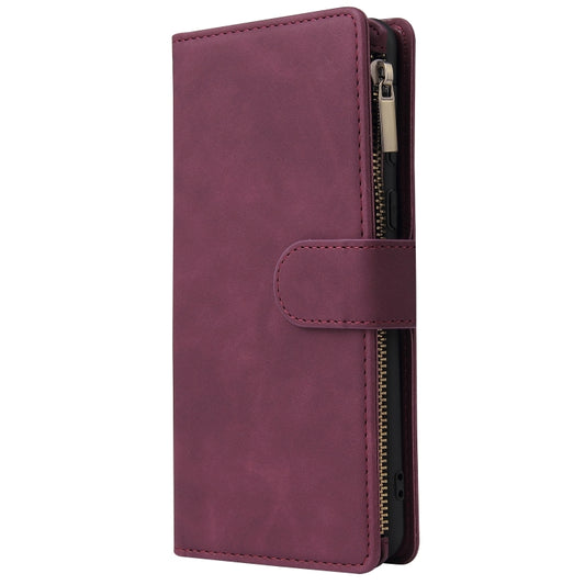 Horizontal leather wallet case Samsung Galaxy featuring zipper pocket and photo frame window
