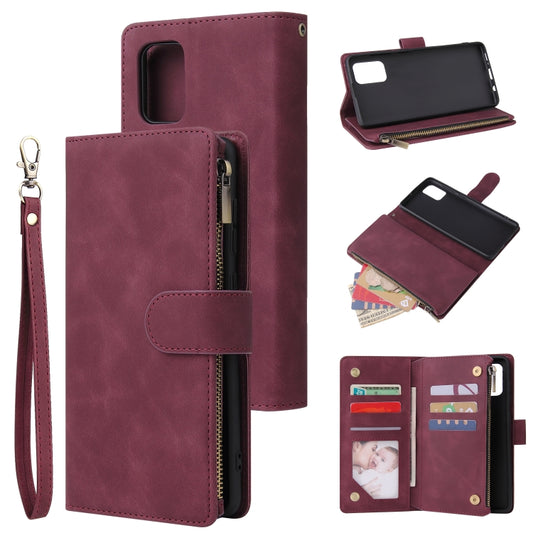 Samsung Galaxy A71 leather flip case with card slots and zipper wallet compartment