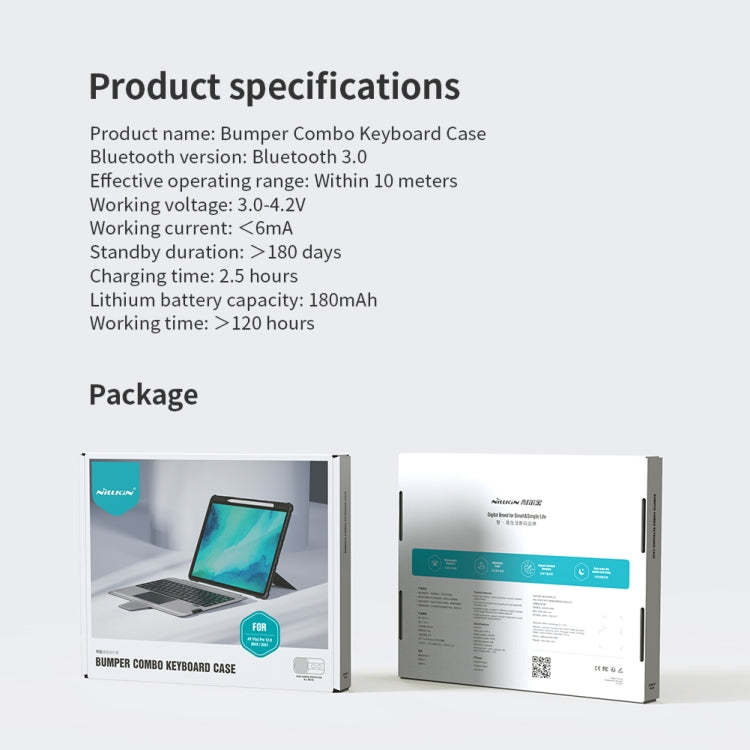 Étui clavier Nillkin Bumper Combo, pour iPad Pro 12.9 2020/2021, pour Samsung Galaxy Tab S8+/S8+ 5G/S7+/S7 FE