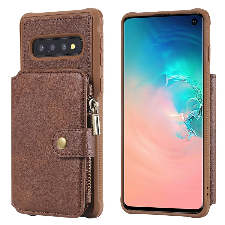 Zipper Shockproof Protective Case with Card Slots & Bracket & Photo Holder & Wallet Function, For Galaxy S10e, For Galaxy S10, For Galaxy S10 5G