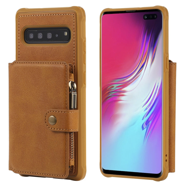 Zipper Shockproof Protective Case with Card Slots & Bracket & Photo Holder & Wallet Function, For Galaxy S10e, For Galaxy S10, For Galaxy S10 5G