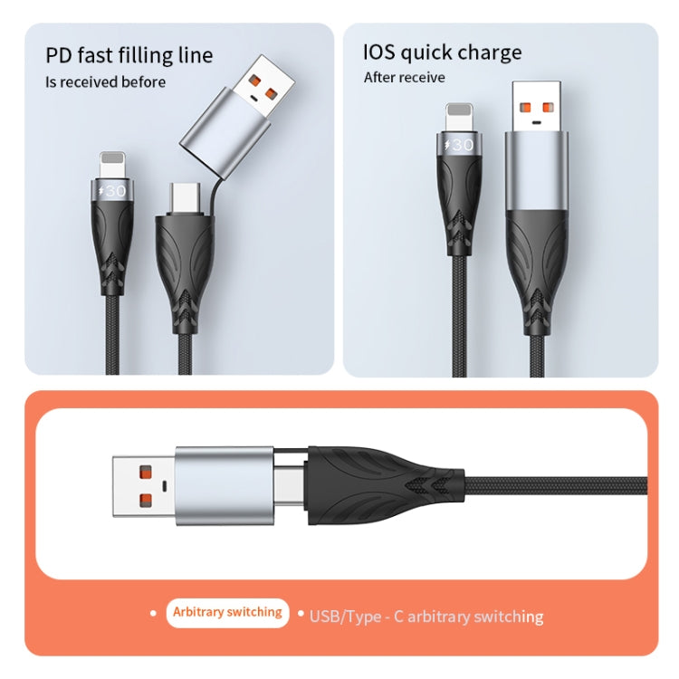 ADC-008 2 in 1 PD 30W USB/Type-C to 8 Pin Fast Charge Data Cable, Length: 1m, USB/Type-C to 8 Pin