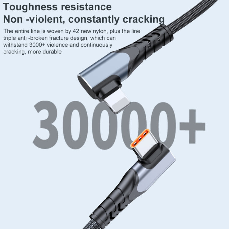 Câble de données ADC-009 20 W USB-C/Type-C vers double coude 8 broches, 0,4 m, 1 m, 2 m