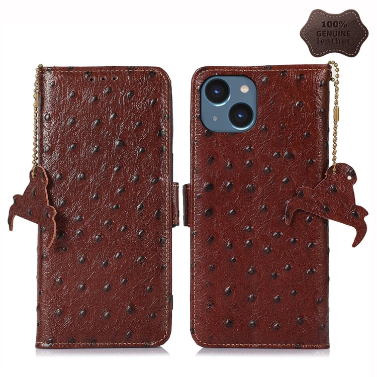 Ostrich Pattern Genuine Leather RFID Phone Case, For iPhone 15 Pro Max, For iPhone 15 Pro, For iPhone 15 Plus, For iPhone 15, For iPhone 14 Plus, For iPhone 14
