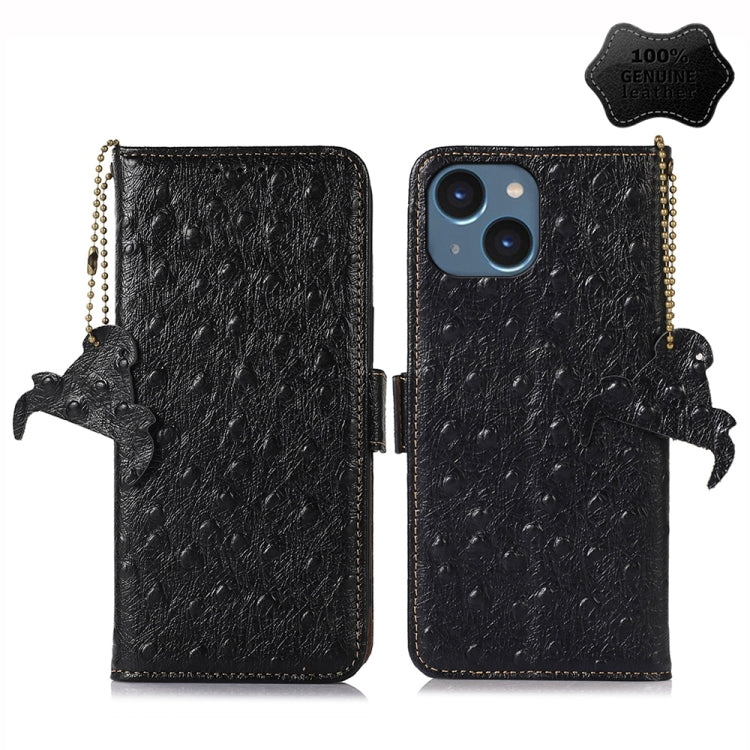 Ostrich Pattern Genuine Leather RFID Phone Case, For iPhone 15 Pro Max, For iPhone 15 Pro, For iPhone 15 Plus, For iPhone 15, For iPhone 14 Plus, For iPhone 14