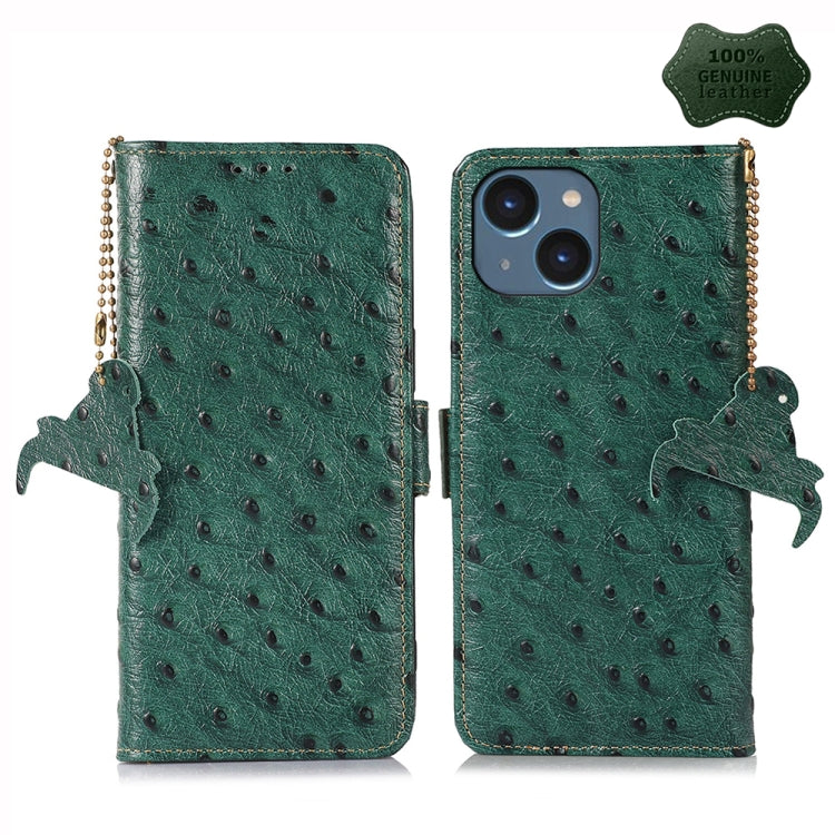 Ostrich Pattern Genuine Leather RFID Phone Case, For iPhone 15 Pro Max, For iPhone 15 Pro, For iPhone 15 Plus, For iPhone 15, For iPhone 14 Plus, For iPhone 14