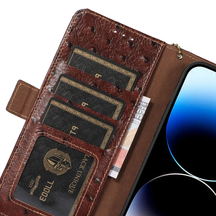 Ostrich Pattern Genuine Leather RFID Phone Case, For iPhone 14 Pro, For iPhone 14 Pro Max