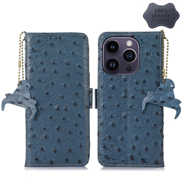 Ostrich Pattern Genuine Leather RFID Phone Case, For iPhone 15 Pro Max, For iPhone 15 Pro, For iPhone 15 Plus, For iPhone 15, For iPhone 14 Plus, For iPhone 14