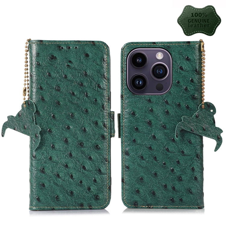 Ostrich Pattern Genuine Leather RFID Phone Case, For iPhone 15 Pro Max, For iPhone 15 Pro, For iPhone 15 Plus, For iPhone 15, For iPhone 14 Plus, For iPhone 14