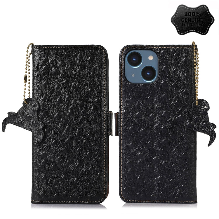 Ostrich Pattern Genuine Leather RFID Phone Case, For iPhone 15 Pro Max, For iPhone 15 Pro, For iPhone 15 Plus, For iPhone 15, For iPhone 14 Plus, For iPhone 14
