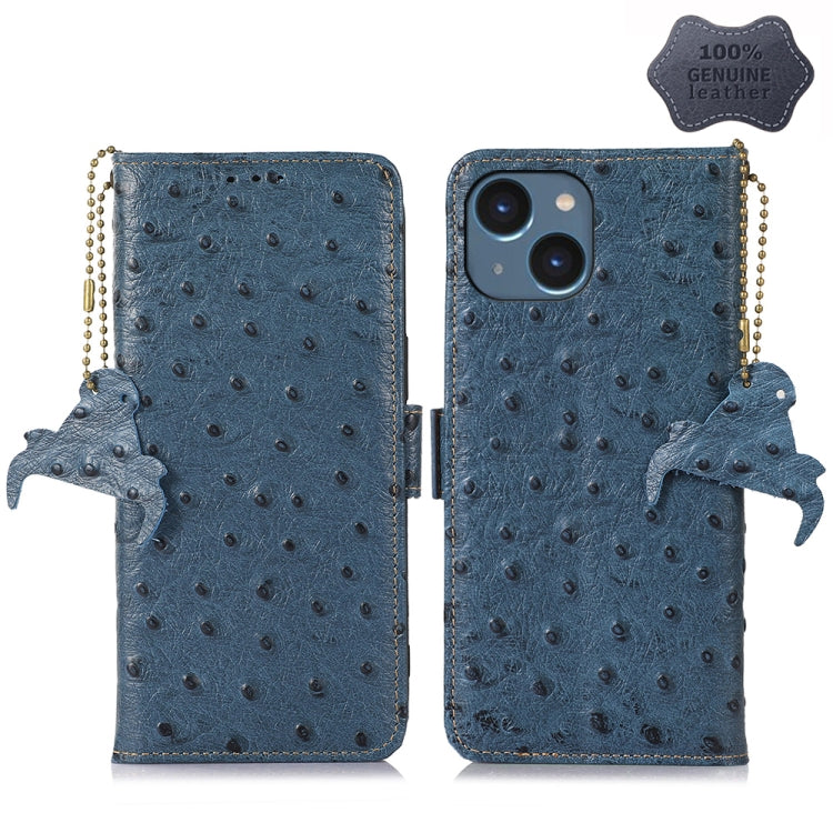Ostrich Pattern Genuine Leather RFID Phone Case, For iPhone 15 Pro Max, For iPhone 15 Pro, For iPhone 15 Plus, For iPhone 15, For iPhone 14 Plus, For iPhone 14