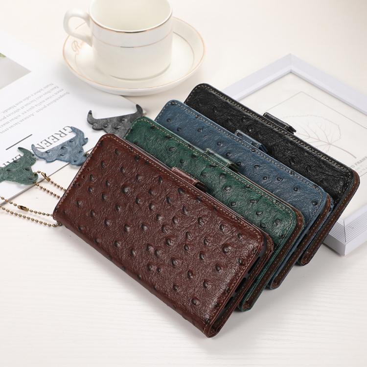 Ostrich Pattern Genuine Leather RFID Phone Case, For iPhone 15 Pro Max, For iPhone 15 Pro, For iPhone 15 Plus, For iPhone 15, For iPhone 14 Plus, For iPhone 14