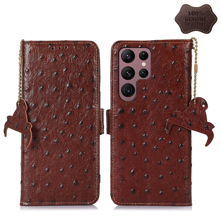 Ostrich Pattern Genuine Leather RFID Phone Case