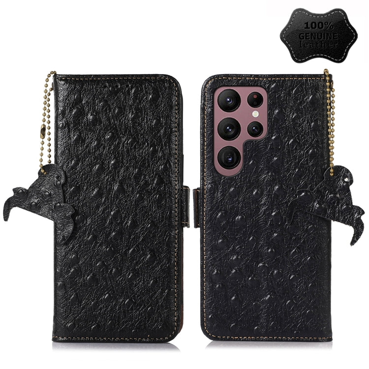 Ostrich Pattern Genuine Leather RFID Phone Case