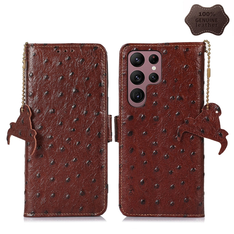Ostrich Pattern Genuine Leather RFID Phone Case