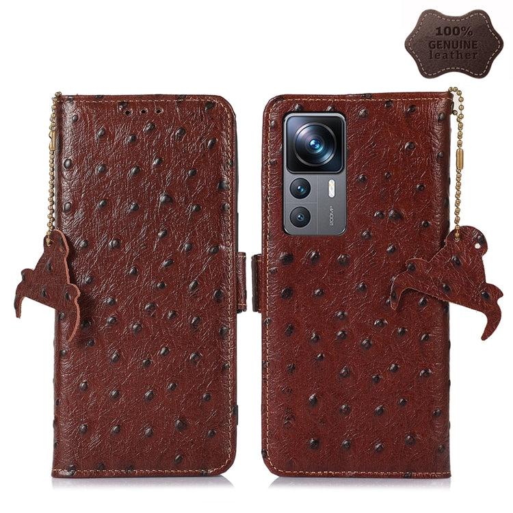 Ostrich Pattern Genuine Leather RFID Phone Case