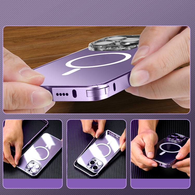 MagSafe Spring Buckle Metal Transparent Phone Case with Lens Protection, For iPhone 12 Pro Max