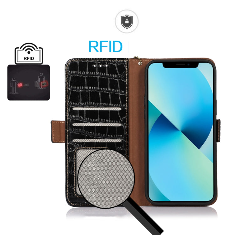 Magnetic Crocodile Texture Genuine Leather RFID Phone Case