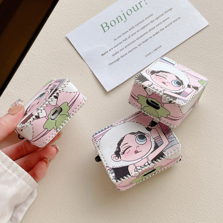 Wearing Hat Girl Pattern PU Leather Wireless Earphone Case, For AirPods Pro, For AirPods Pro 2, For AirPods 1/2, For AirPods 3