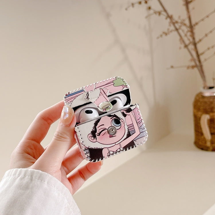 Wearing Hat Girl Pattern PU Leather Wireless Earphone Case, For AirPods Pro, For AirPods Pro 2, For AirPods 1/2, For AirPods 3