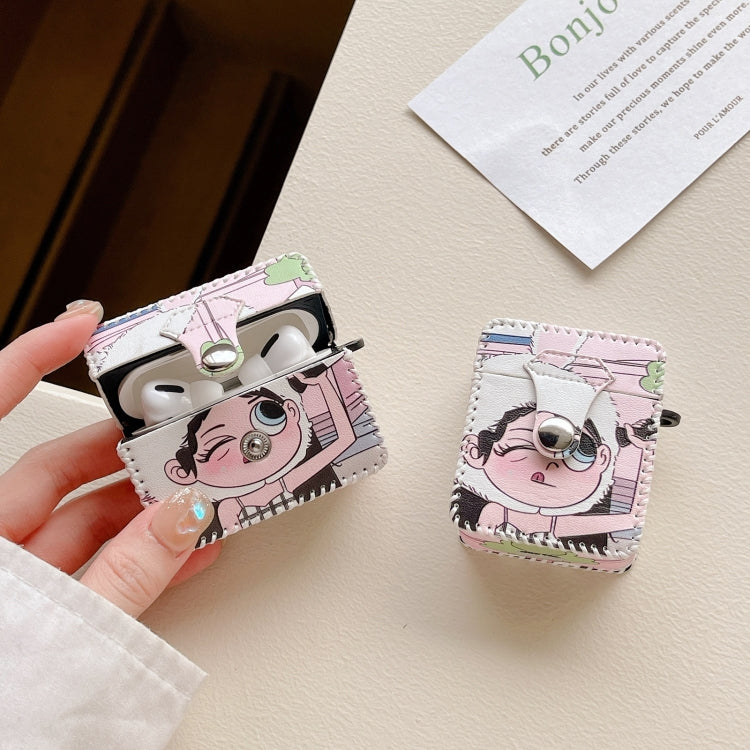 Wearing Hat Girl Pattern PU Leather Wireless Earphone Case, For AirPods Pro, For AirPods Pro 2, For AirPods 1/2, For AirPods 3