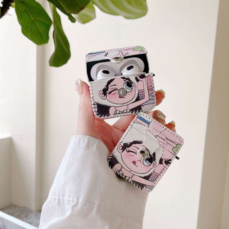 Wearing Hat Girl Pattern PU Leather Wireless Earphone Case, For AirPods Pro, For AirPods Pro 2, For AirPods 1/2, For AirPods 3