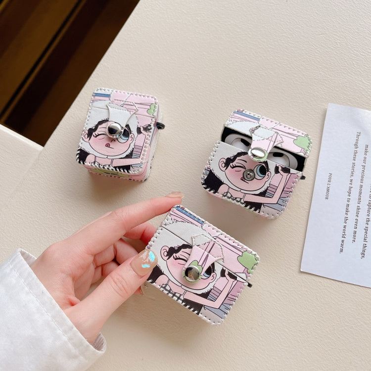 Wearing Hat Girl Pattern PU Leather Wireless Earphone Case, For AirPods Pro, For AirPods Pro 2, For AirPods 1/2, For AirPods 3