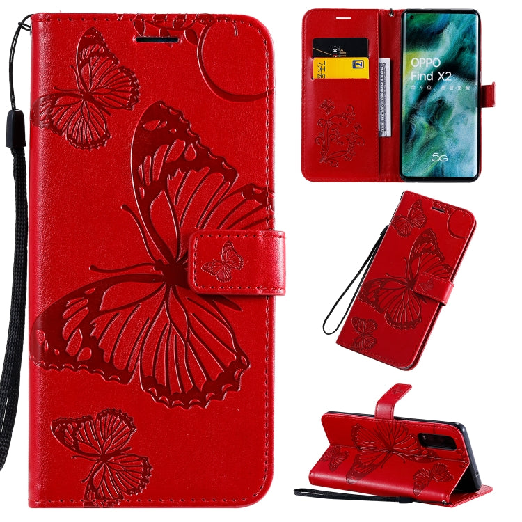 3D Butterflies Embossing Pattern Horizontal Flip Leather Case with Holder & Card Slot & Wallet & Lanyard, For OPPO Find X2 Pro, For OPPO Find X2, For OPPO Realme 6 Pro