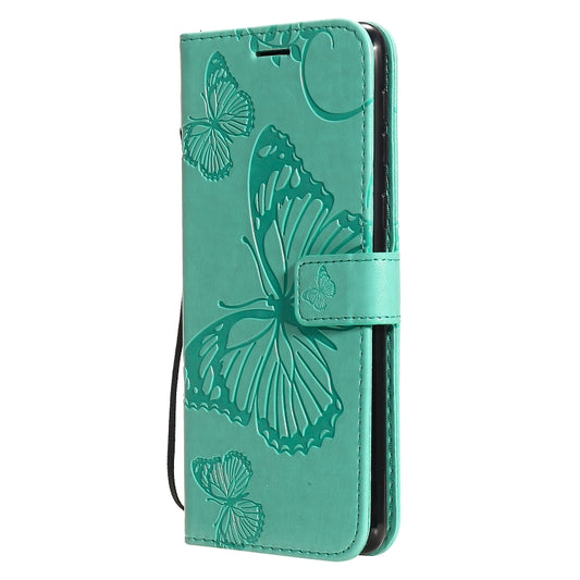 Horizontal flip design showcasing detailed butterfly embossing pattern on premium leather