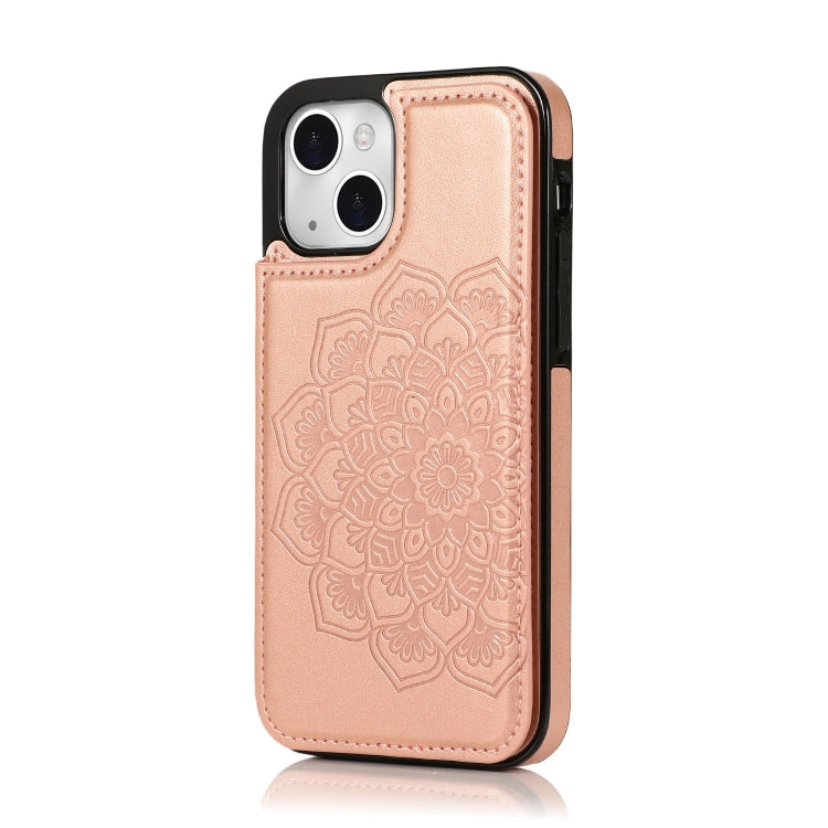 Double Buckle Mandala Leather Wallet Back Cover Phone Case