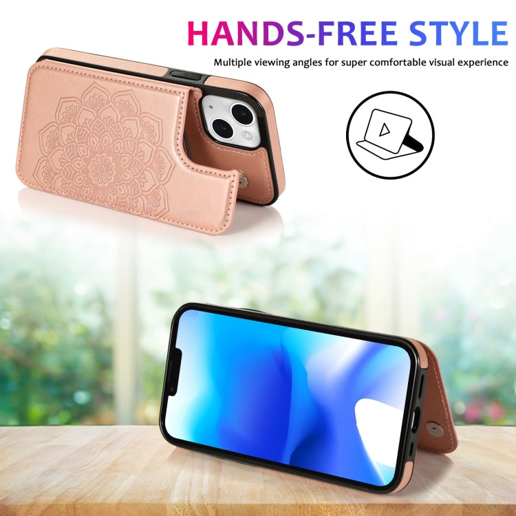 Double Buckle Mandala Leather Wallet Back Cover Phone Case