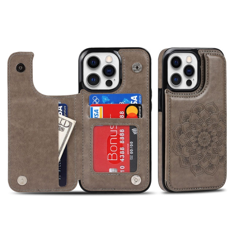 Double Buckle Mandala Leather Wallet Back Cover Phone Case