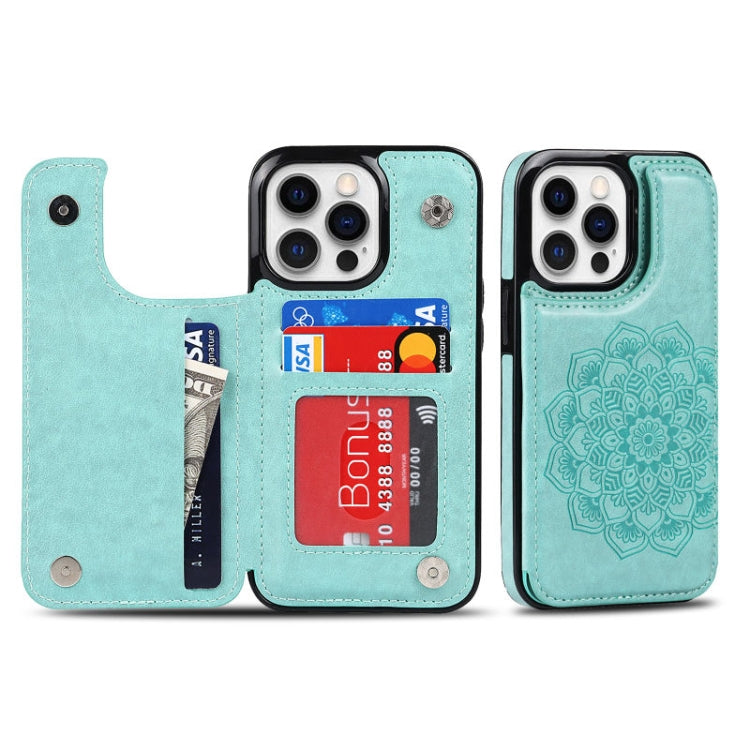 Double Buckle Mandala Leather Wallet Back Cover Phone Case