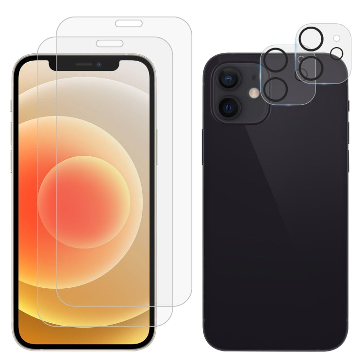 2pcs 0.26mm 9H 2.5D Tempered Glass Screen Film with 2pcs Lens Protector, For iPhone 14, For iPhone 14 Pro, For iPhone 13 Pro Max, For iPhone 12