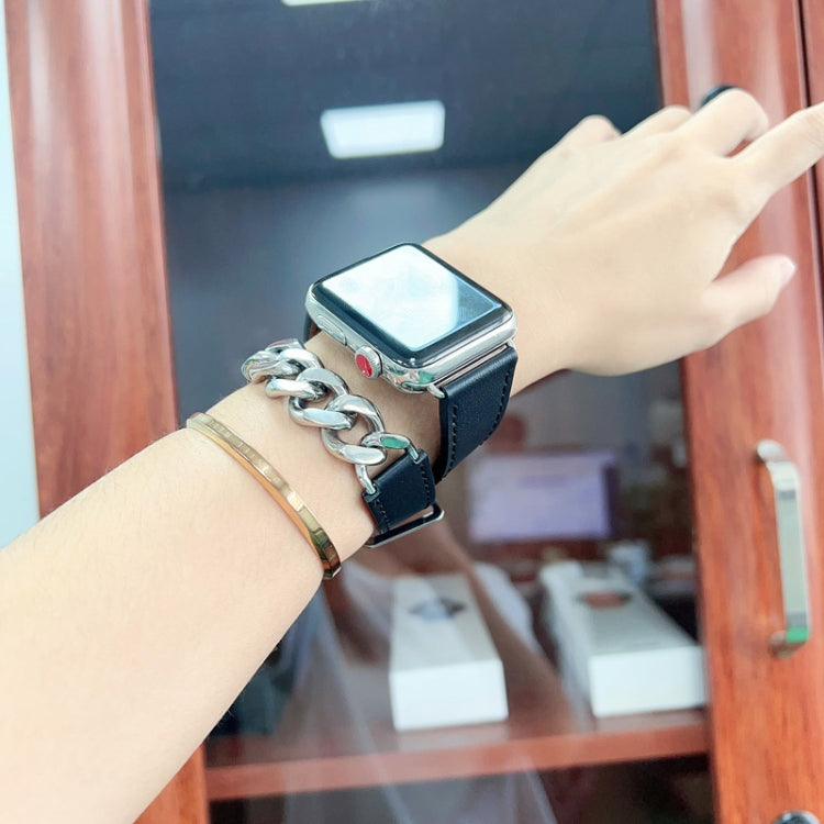 Double Loop Genuine Leather Stainless Steel Watch Band, For Apple Watch Ultra 49mm / Series 8&7 45mm, For Apple Watch Series 8&7 41mm