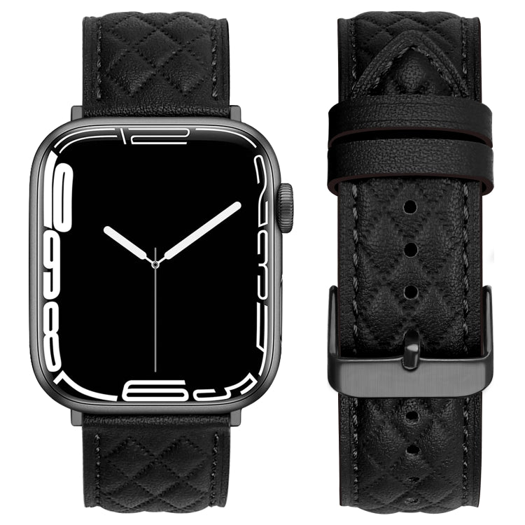 Rhombus Pattern Genuine Leather Watch Band For Apple Watch Series 8&7 45mm / SE 2&6&SE&5&4 44mm / 3&2&1 42mm, For Apple Watch Series 8&7 45mm / SE 2&6&SE&5&4 44mm / 3&2&1 42mm