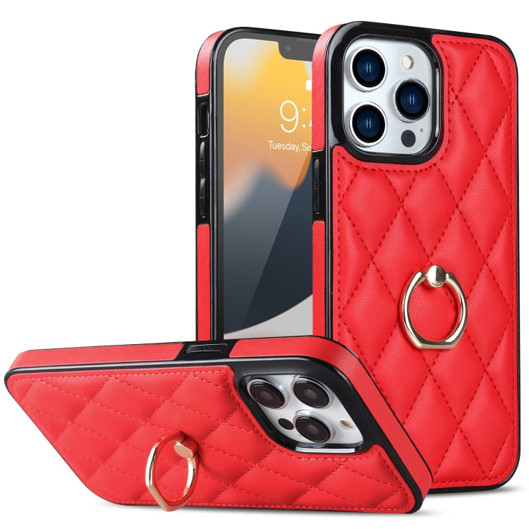 Rhombic PU Leather Phone Case with Ring Holder, Series 1
