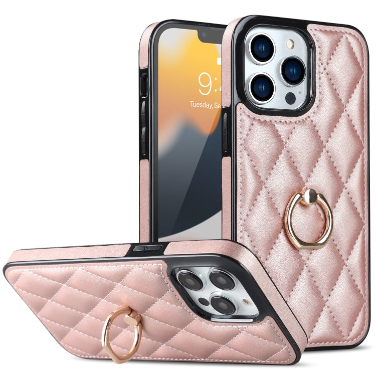 Rhombic PU Leather Phone Case with Ring Holder, Series 1