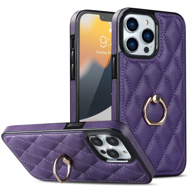 Rhombic PU Leather Phone Case with Ring Holder, Series 1