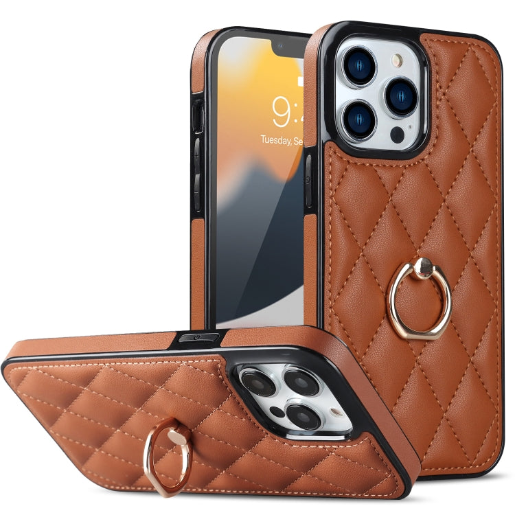 Rhombic PU Leather Phone Case with Ring Holder, Series 1