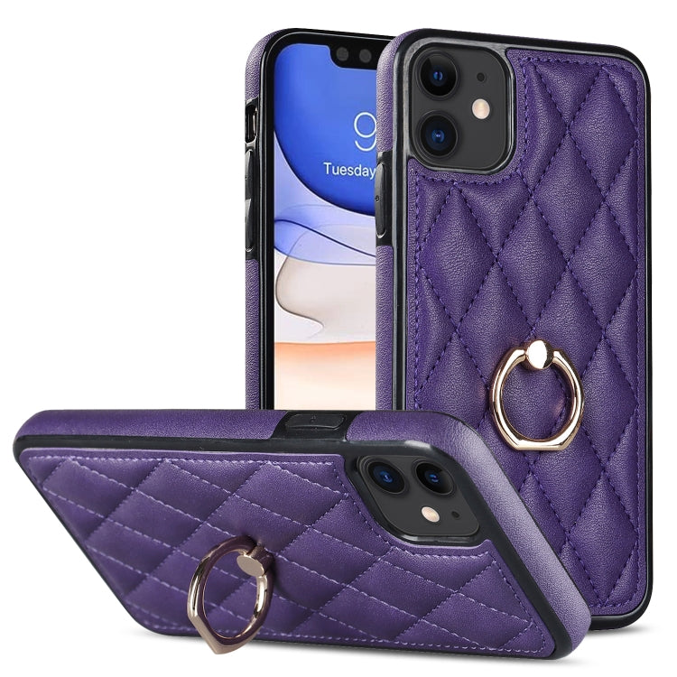 Rhombic PU Leather Phone Case with Ring Holder, Series 1