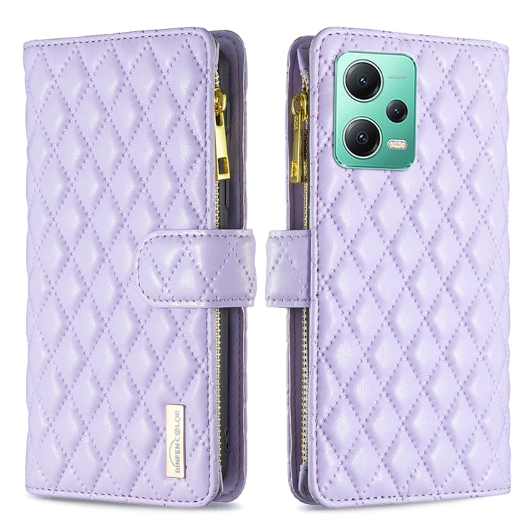 Diamond Lattice Zipper Wallet Leather Flip Phone Case, For Xiaomi Redmi Note 12 Pro 5G Global, For Xiaomi Redmi Note 12 Global