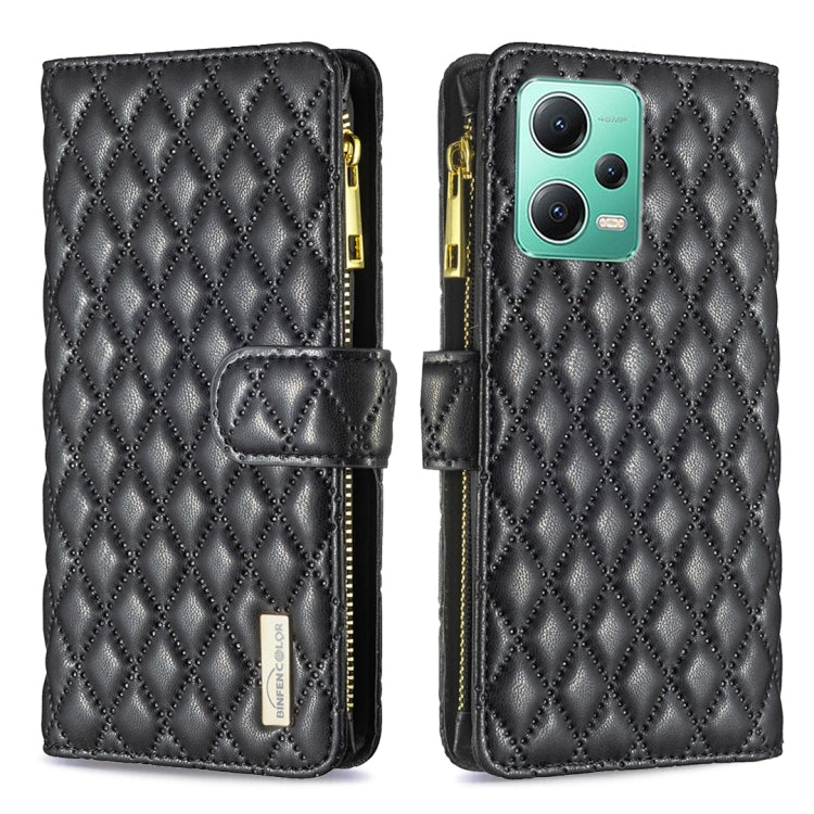 Diamond Lattice Zipper Wallet Leather Flip Phone Case, For Xiaomi Redmi Note 12 Pro 5G Global, For Xiaomi Redmi Note 12 Global
