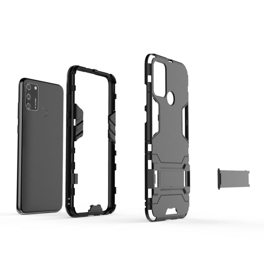 Clear TPU case for Honor Play 4T Pro displaying built-in kickstand holder detail