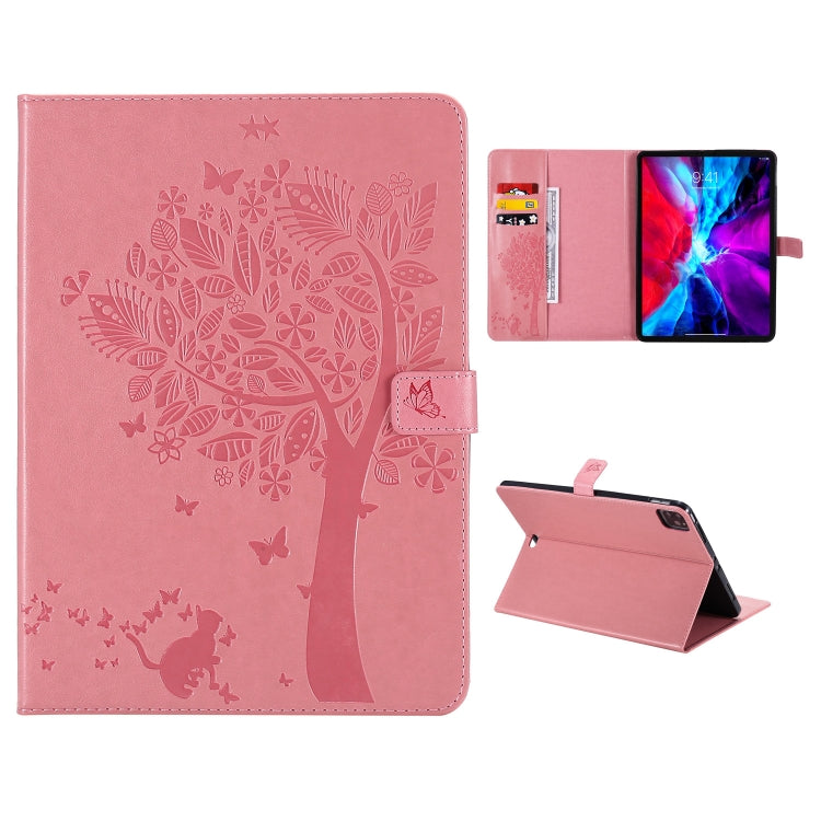 Pressed Printing Cat and Tree Pattern Horizontal Flip Leather Case with Holder & Card Slots & Wallet, For iPad Pro 12.9 (2020), For iPad Pro 11 (2020)