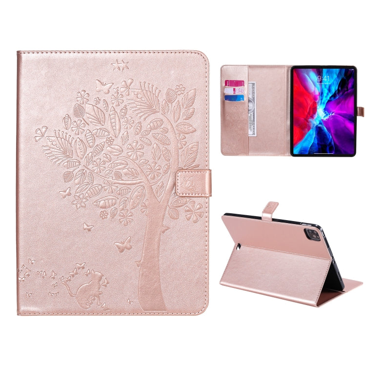 Pressed Printing Cat and Tree Pattern Horizontal Flip Leather Case with Holder & Card Slots & Wallet, For iPad Pro 12.9 (2020), For iPad Pro 11 (2020)