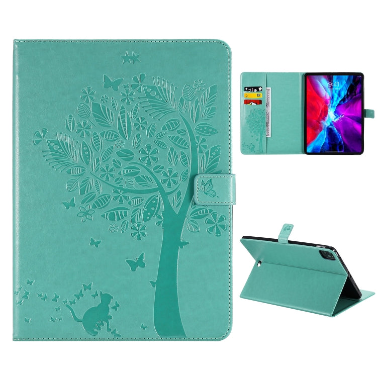 Pressed Printing Cat and Tree Pattern Horizontal Flip Leather Case with Holder & Card Slots & Wallet, For iPad Pro 12.9 (2020), For iPad Pro 11 (2020)