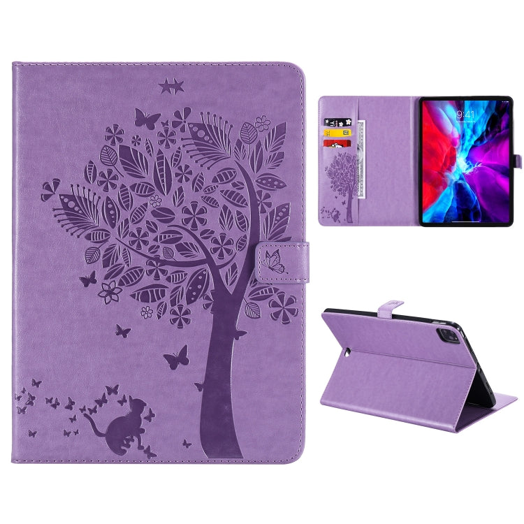 Pressed Printing Cat and Tree Pattern Horizontal Flip Leather Case with Holder & Card Slots & Wallet, For iPad Pro 12.9 (2020), For iPad Pro 11 (2020)