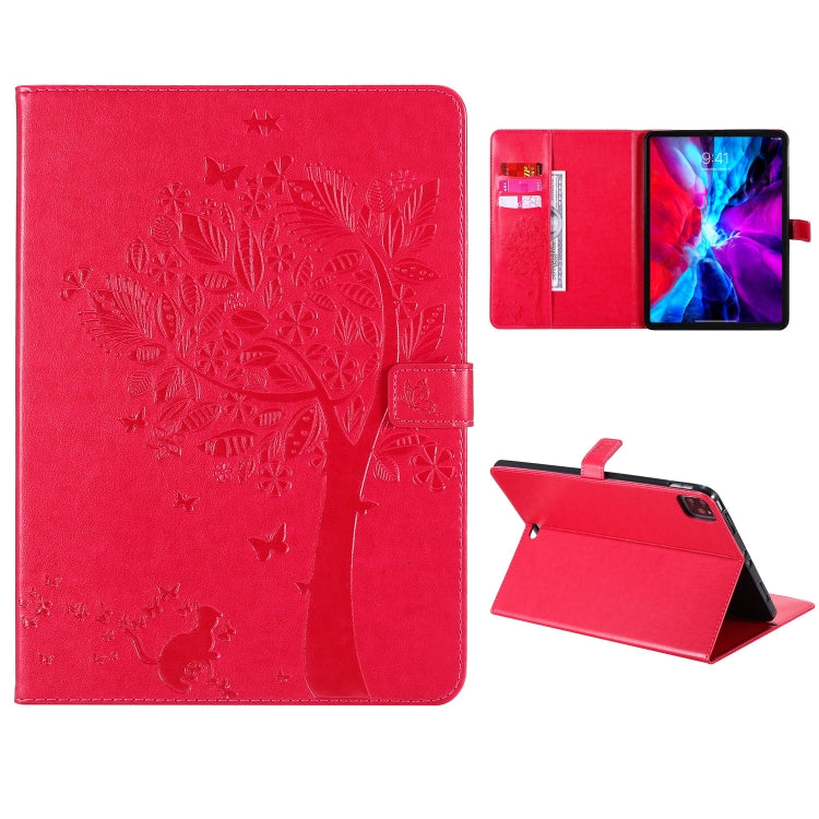 Pressed Printing Cat and Tree Pattern Horizontal Flip Leather Case with Holder & Card Slots & Wallet, For iPad Pro 12.9 (2020), For iPad Pro 11 (2020)